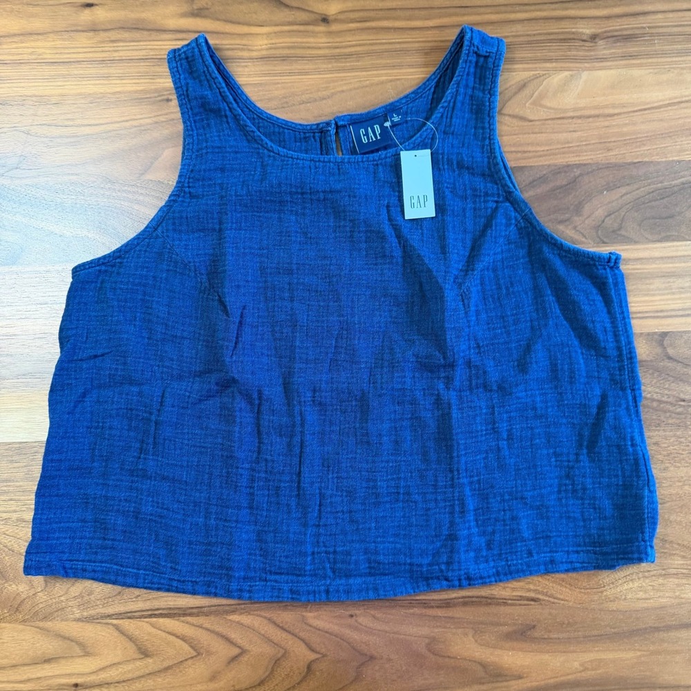 New Gap Tank Top Size Large  Blue Sleeveless Gauze Cotton Cropped
